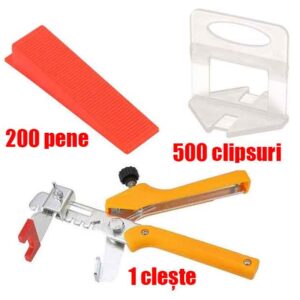 Pachet 500 clipsuri, 200 de pene si 1 cleste metalic CONFORT pentru plăci cu grosimi între 3 și 12 mm