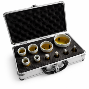 Set 10 carote diamantate M14 pentru polizor unghiular – plăci ceramice – Ø 6, 8, 10, 12, 20, 25, 32, 40, 50, 68 mm